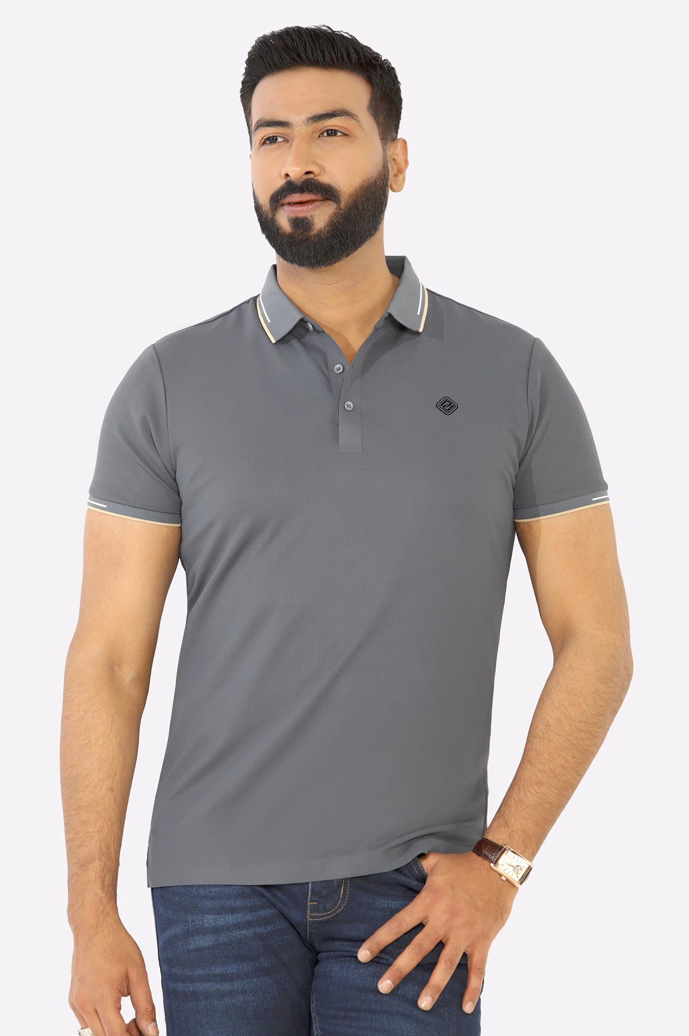 Men's Shirts with UV ProtectionCharcoal Yarn Dyed Polo