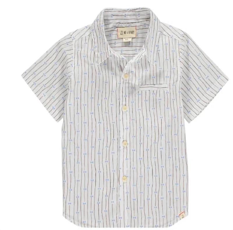Classic Men's Dress ShirtsBoy's Pier Bow Tie Print Short Sleeve Shirt In Cream