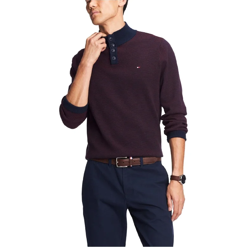 Men's Sweaters with Dropped ShouldersTommy Hilfiger Mens Bridge Mock-Collar Knit Sweater, Red, XX-Large