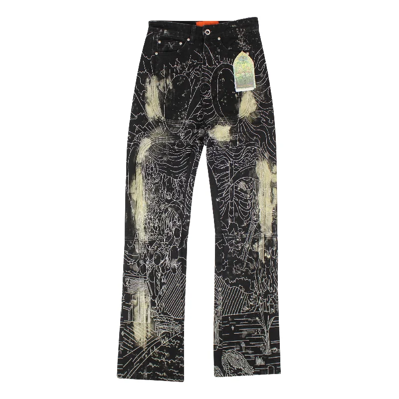 Modern Men's JeansWho Decides War Blanched Duality Embroidered Denim - Black