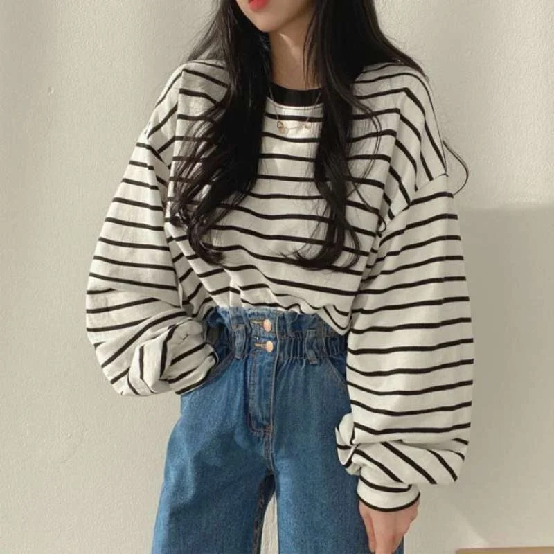Comfortable Men's Cotton SweatersKittenAlarm - O-Neck Loose Striped Casual Sweatshirt Comfortable Men's Cotton SweatersKittenAlarm - O-Neck Loose Striped Casual Sweatshirt