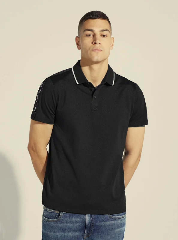 Men's Shirts with Rounded HemlinesBlack Paul Pique Tape Polo T-Shirt