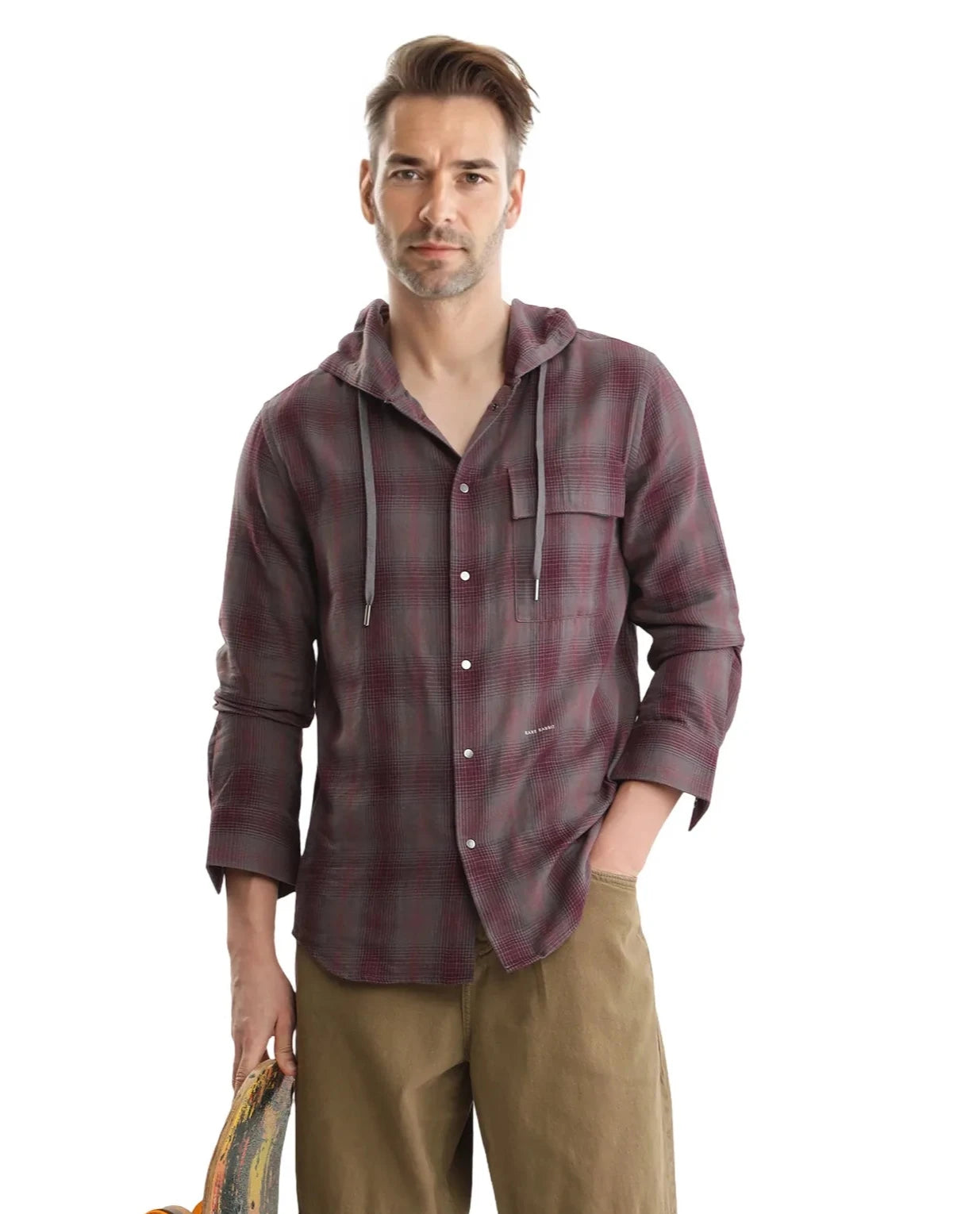 Men's Muscle Fit T-Shirts for a Body-Hugging FitRare Rabbit Men's Dartmouth Dusky Maroon Cotton Fabric Full Sleeve Collared Neck Oversized Fit Checks Shirt