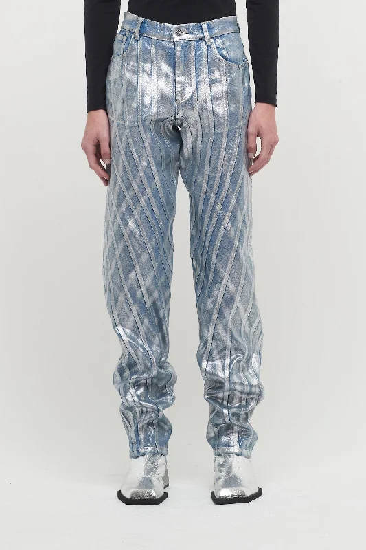 Men's Coats with Snap ButtonsMugler Coated Denim Straight Fit Trousers