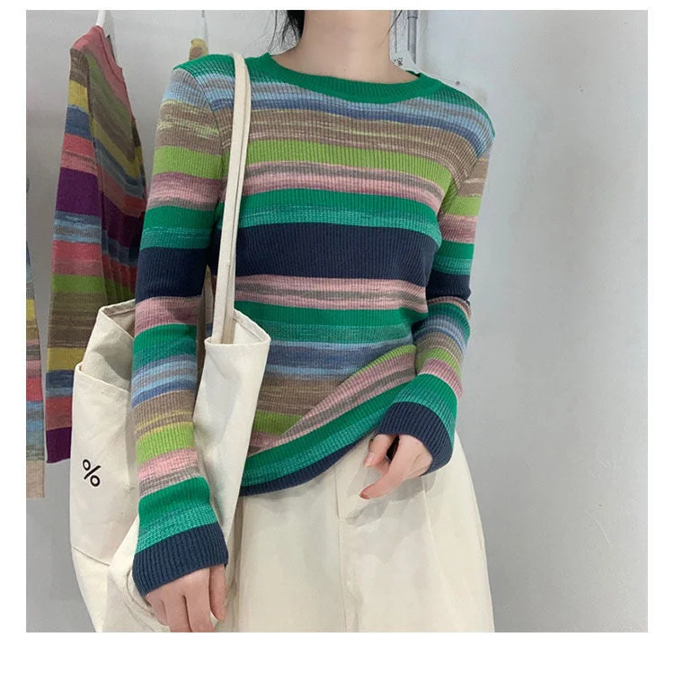 Men's Sweaters with BeadsKittenAlarm - Loose Stretchy  Striped Colors Sweater