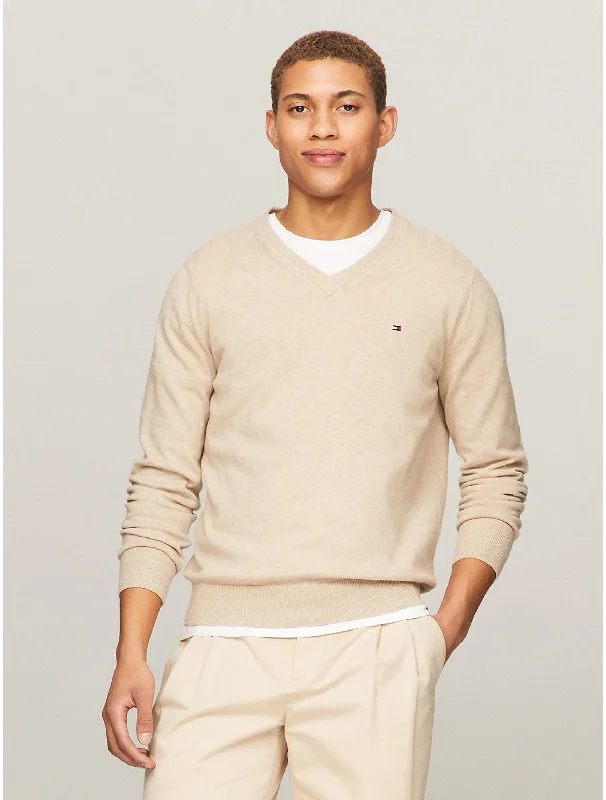 Men's Sweaters with Button-Up CollarsTommy Hilfiger Men's Flag Logo V-Neck Sweater