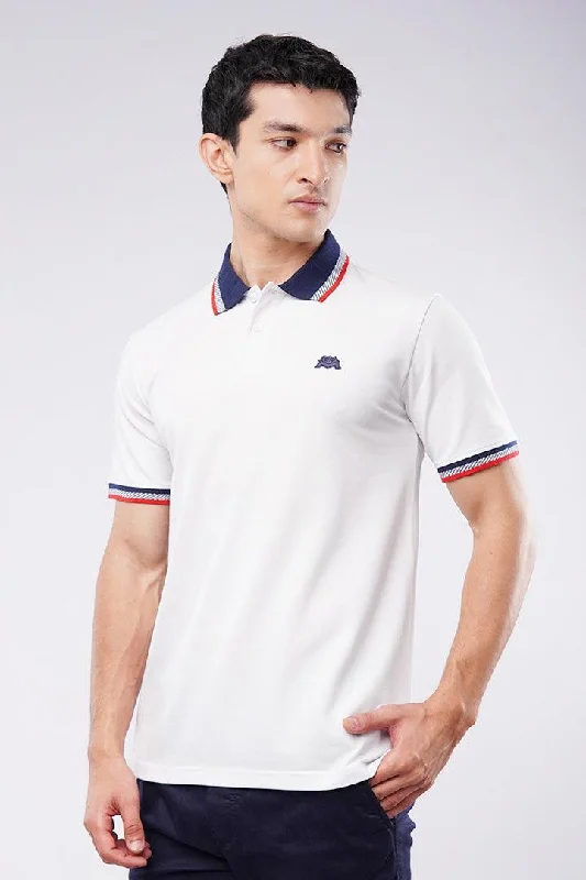 Men's Shirts with Geometric PatternsTipping Collar Polo Shirt - White