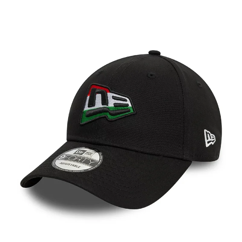 Novelty Trucker HatsNew Era Hungarian Country Flag Infill Black 9FORTY Adjustable Cap