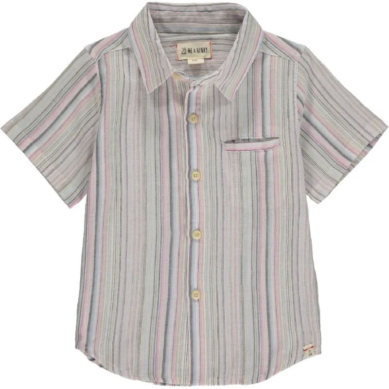 Men's Designer Shirts for a Statement PieceBoy's Multi Stripe Short Sleeved Shirt In Pier Pink Men's Designer Shirts for a Statement PieceBoy's Multi Stripe Short Sleeved Shirt In Pier Pink