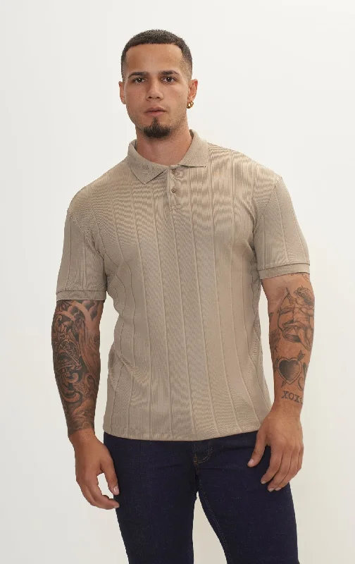 Men's Shirts with CollarsFine Ribbed Polo Shirt - Dark Beige