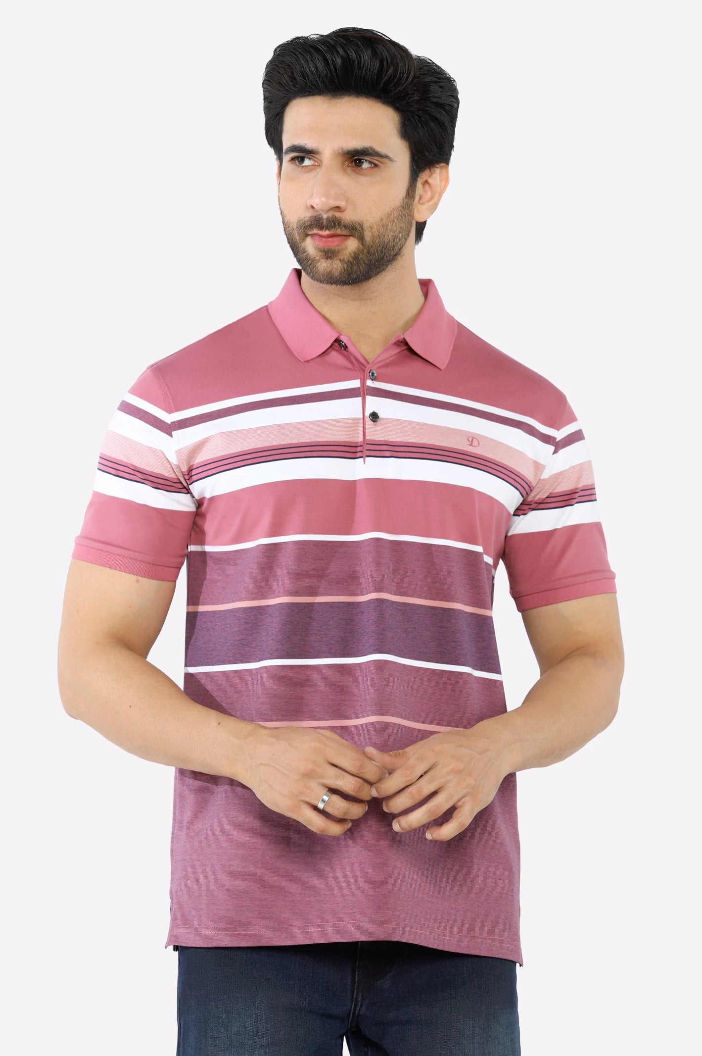 Men's Shirts with Cowl NecksPink Yarn Dyed Polo
