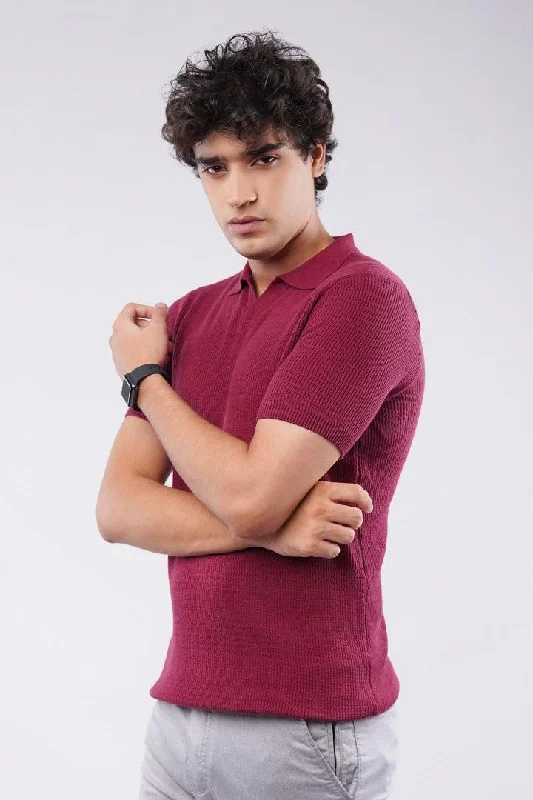 Men's Shirts with Single-Breasted DesignsJohnny Collar Polo Shirt - Maroon