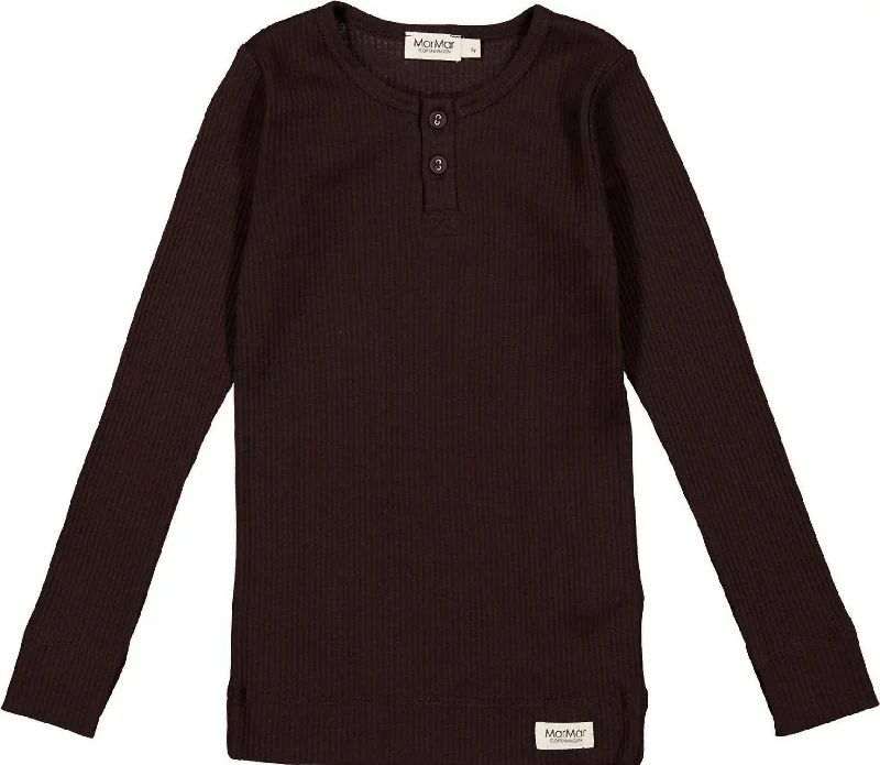 Men's Layering Shirts for Seasonal TransitionsBoys Ribbed Long Sleeve Henley Shirt In Dark Chocolate