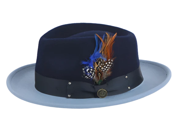 Bright Straw HatsNavy and Carolina Blue Men's Fedora Felt Wool Hat Style No-The Broadway