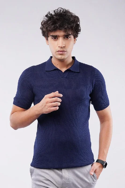 Men's Dressy Shirts for Formal EventsJohnny Collar Polo Shirt - Navy