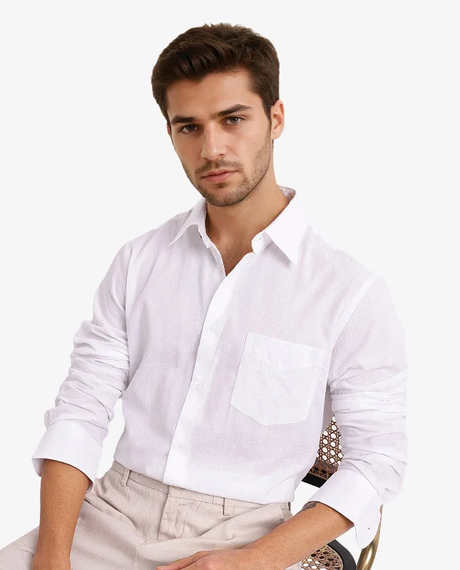 Men's Performance Fabric Shirts for All-Day ComfortRare Rabbit Men's Myte White Cotton Fabric Full Sleeve Regular Fit Self Check Dobby Shirt