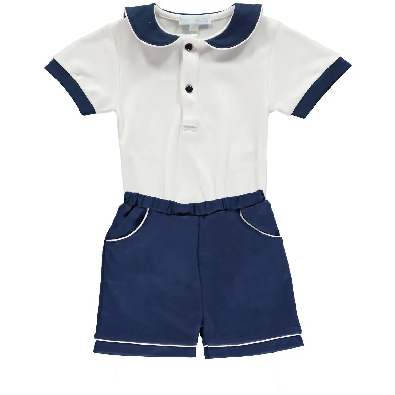 Relaxed and Comfortable Men's Casual ShortsHarry Onesie Short Set In White And Navy