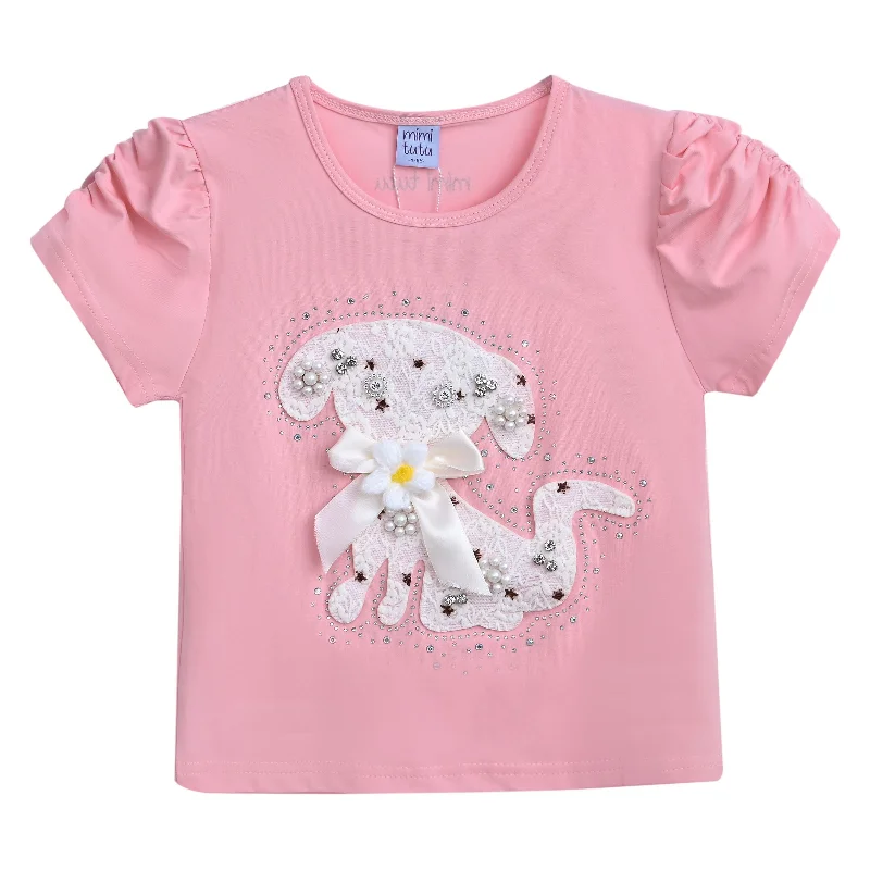 Men's Sweaters with Raglan SleevesPink Puppy Applique T-Shirt