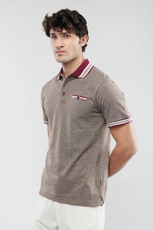 Men's Shirts with Contrast StitchingHerringbone Polo Shirt - Brown