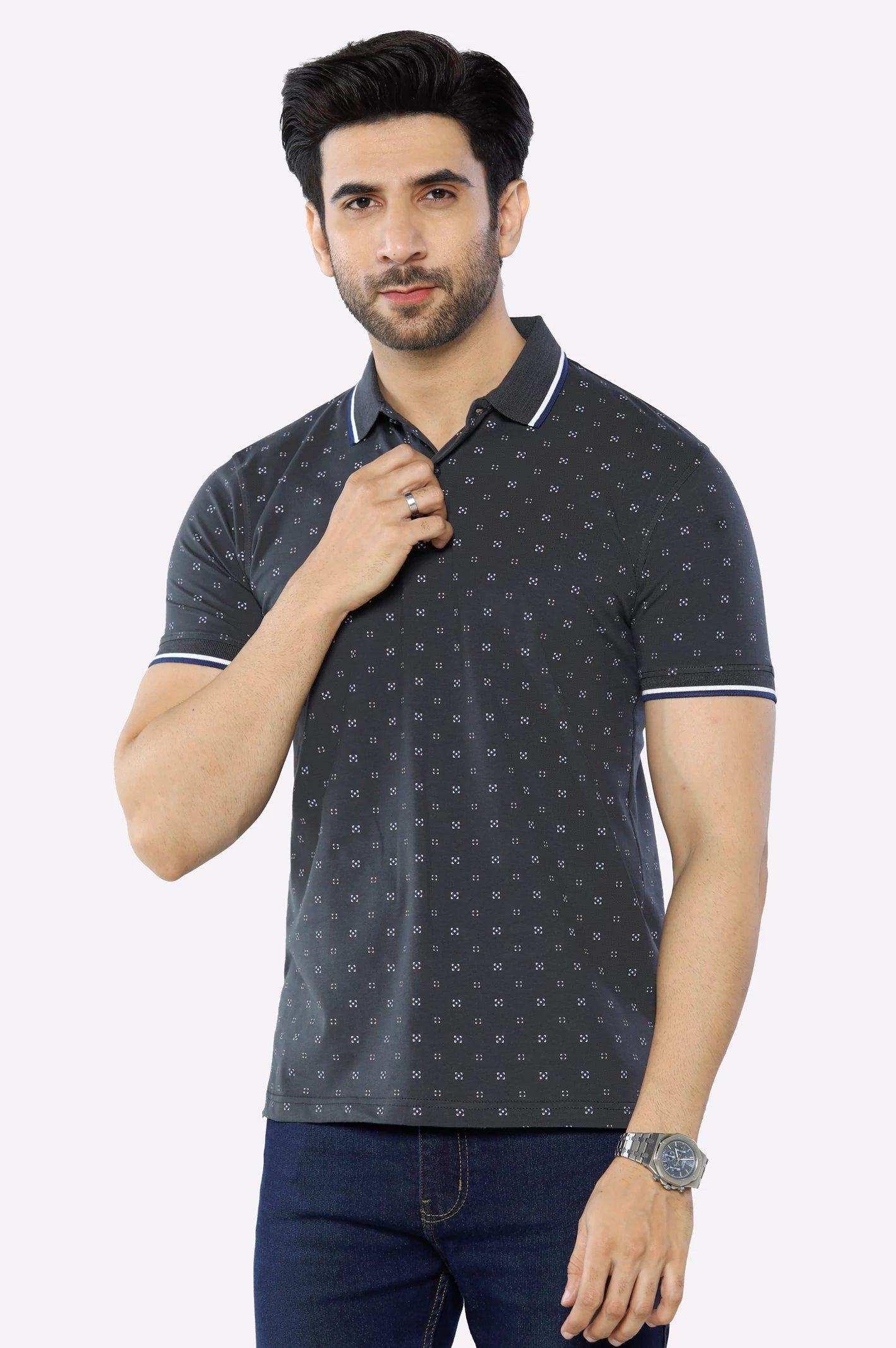 Men's Shirts with Bow TiesCharcoal Printed Polo