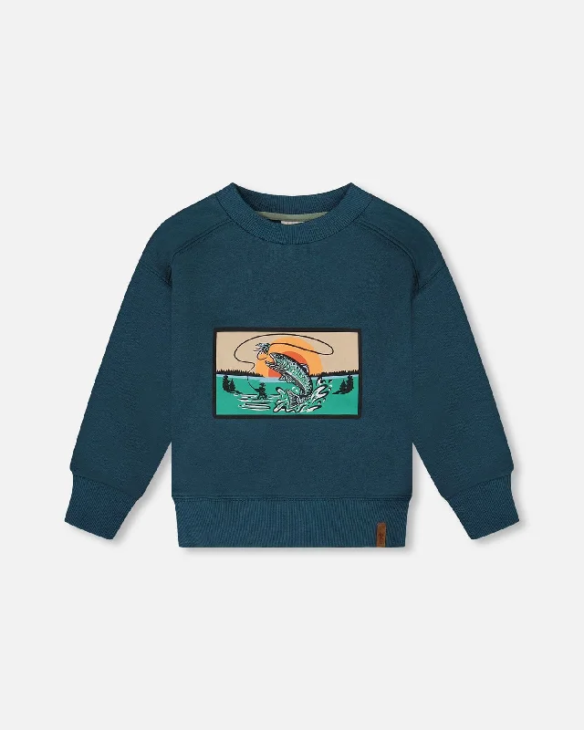 Men's Sweaters in Pastel ShadesPullover French Terry Graphic Sweatshirt Teal And Peach