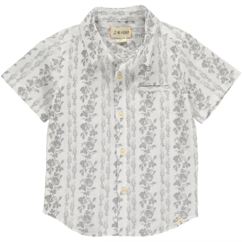 Men's Organic Cotton Shirts for Eco-ConsciousnessBoy's Short Sleeve Shirt In Pier White Floral Men's Organic Cotton Shirts for Eco-ConsciousnessBoy's Short Sleeve Shirt In Pier White Floral