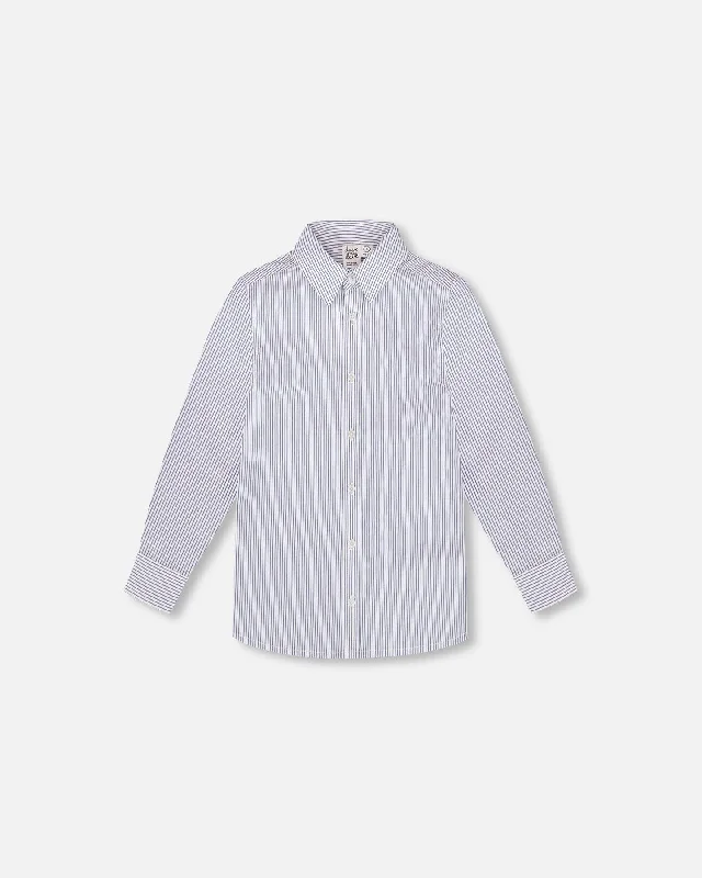 Men's French-Cuff Shirts for a Sophisticated EdgeLong Sleeve Button Down Shirt Navy Blue Stripes Men's French-Cuff Shirts for a Sophisticated EdgeLong Sleeve Button Down Shirt Navy Blue Stripes