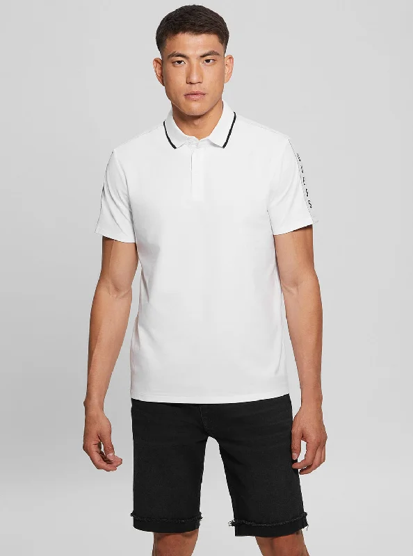 Men's Shirts with Raw-Edge HemlinesWhite Paul Pique Tape Polo T-Shirt