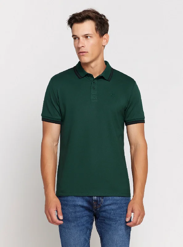 Men's Shirts with Mandarin CollarsGreen Short Sleeve Pique Polo Shirt