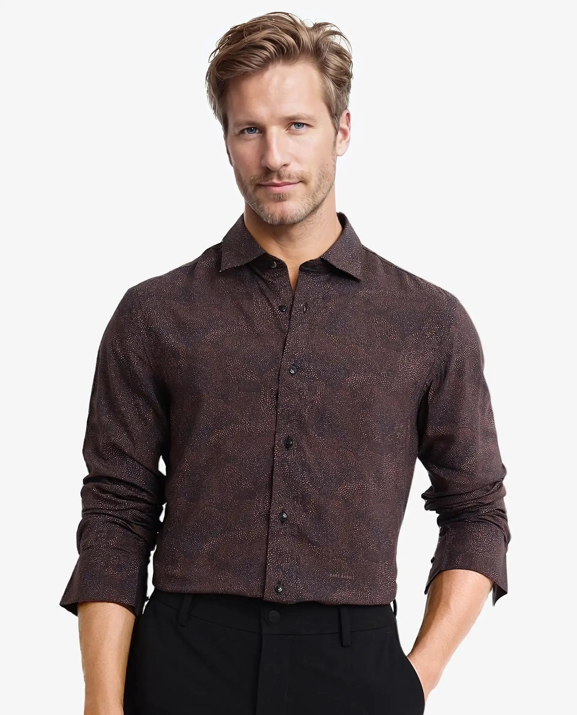 Men's Thermal Shirts for Winter WarmthRare Rabbit Men's Troyen Black Viscose Fabric Regular Collar Full Sleeve Regular Fit Geometric Print Shirt Men's Thermal Shirts for Winter WarmthRare Rabbit Men's Troyen Black Viscose Fabric Regular Collar Full Sleeve Regular Fit Geometric Print Shirt