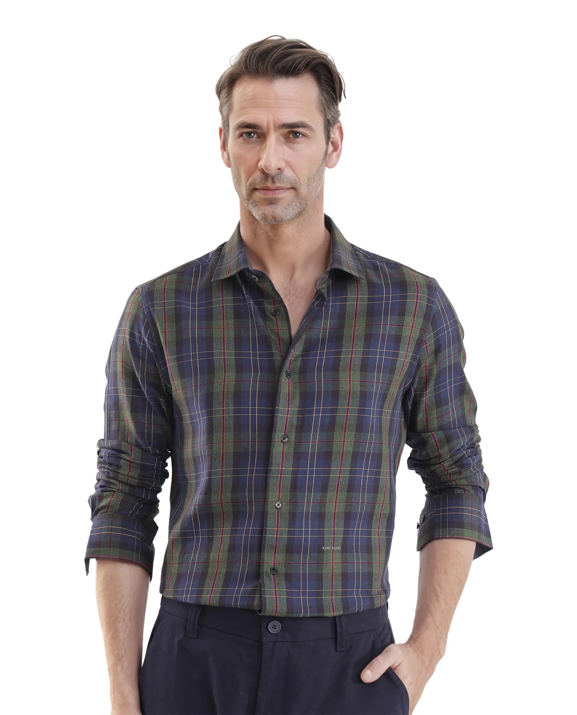 Men's Timeless Dress Shirts for Enduring StyleRare Rabbit Men's Pospe Dark Green Cotton Fabric Full Sleeve Regular Fit Checks Shirt Men's Timeless Dress Shirts for Enduring StyleRare Rabbit Men's Pospe Dark Green Cotton Fabric Full Sleeve Regular Fit Checks Shirt