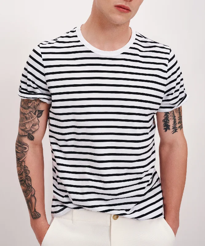 Men's Shirts for FishingClassic Jersey Stripe Short Sleeve Crew Neck Tee - White-Black Men's Shirts for FishingClassic Jersey Stripe Short Sleeve Crew Neck Tee - White-Black