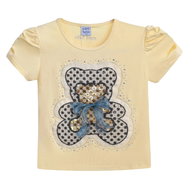 Men's Sweaters with Ribbed HemsYellow Bear Applique T-Shirt