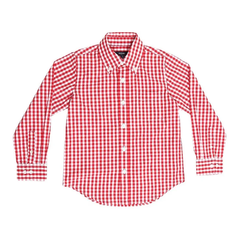 Men's Logo T-Shirts for Brand RepresentationBoys Button Down Checked Shirt In Red / White Check Men's Logo T-Shirts for Brand RepresentationBoys Button Down Checked Shirt In Red / White Check