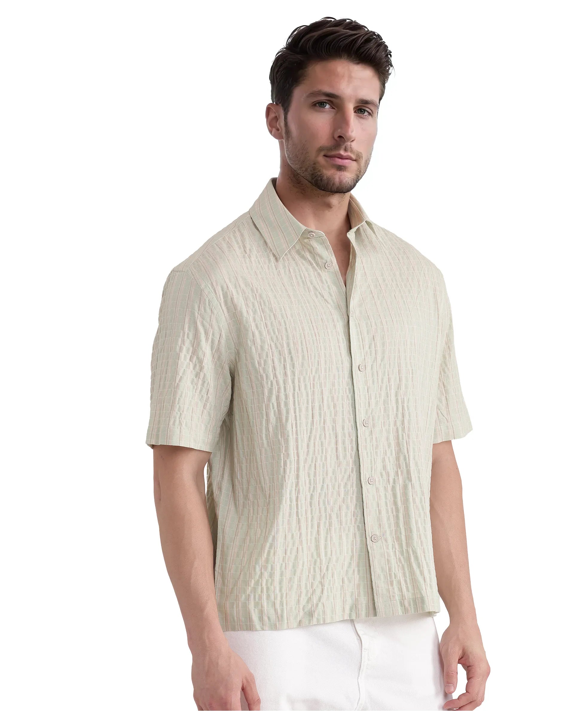 Men's Travel Shirts for Easy PackingRare Rabbit Men's Grolxan Pastel Green Cotton Fabric Half Sleeve Regular Collared Button Closure Seersucker Shirt Men's Travel Shirts for Easy PackingRare Rabbit Men's Grolxan Pastel Green Cotton Fabric Half Sleeve Regular Collared Button Closure Seersucker Shirt