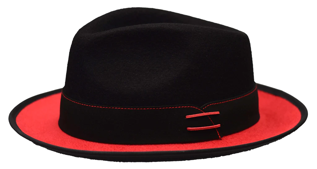 Comfortable Fisherman HatsBlack/Red Bruno Capelo Outcast Collection Wool Felt Fedora Men's Hat Comfortable Fisherman HatsBlack/Red Bruno Capelo Outcast Collection Wool Felt Fedora Men's Hat