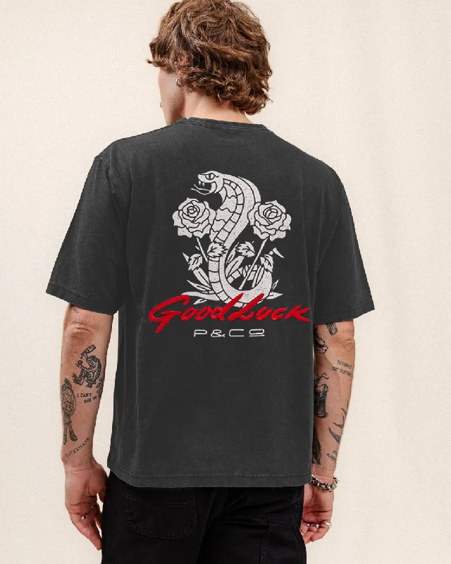 Men's Shirts with Belt AttachmentsGood Luck Snake Boxy T-Shirt - Light Acid Wash