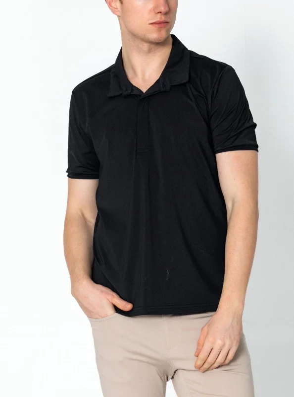Men's Shirts with Contrast CollarsWrinkle Free Tapered Travel Polo Shirts - Black