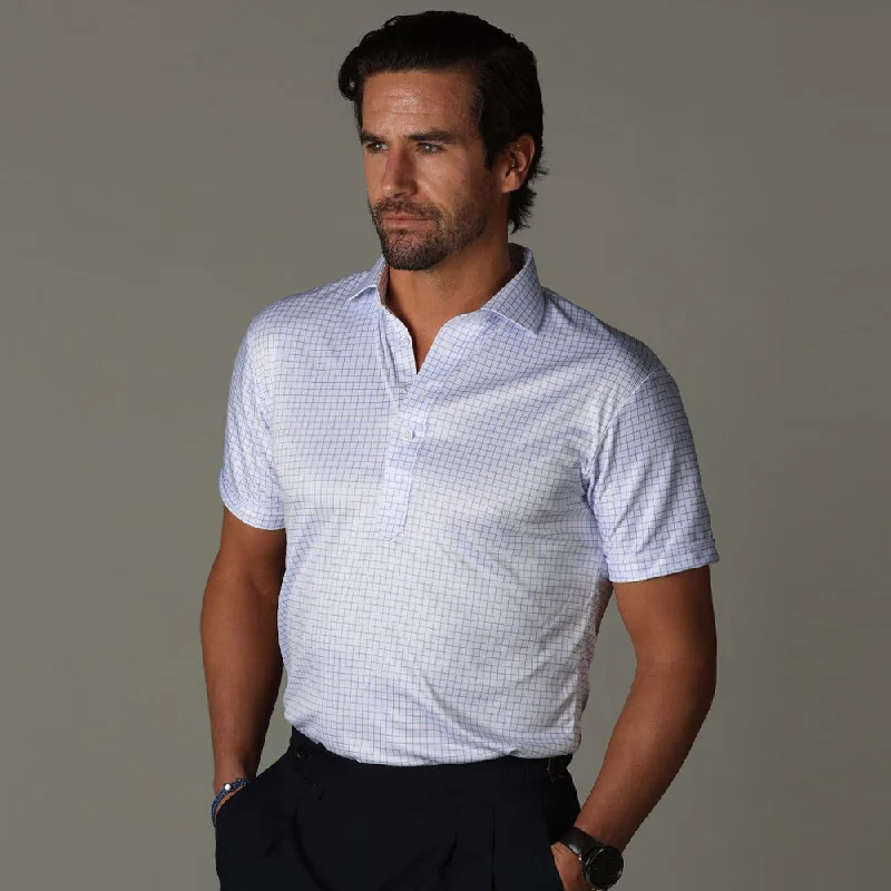 Men's Shirts with Barrel CuffsSemi-Spread Collar Polo Thin Blue Check