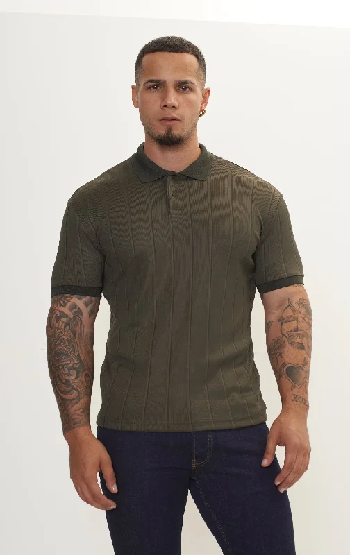 Men's Shirts with Button-Down CollarsFine Ribbed Polo Shirt - Olive Green