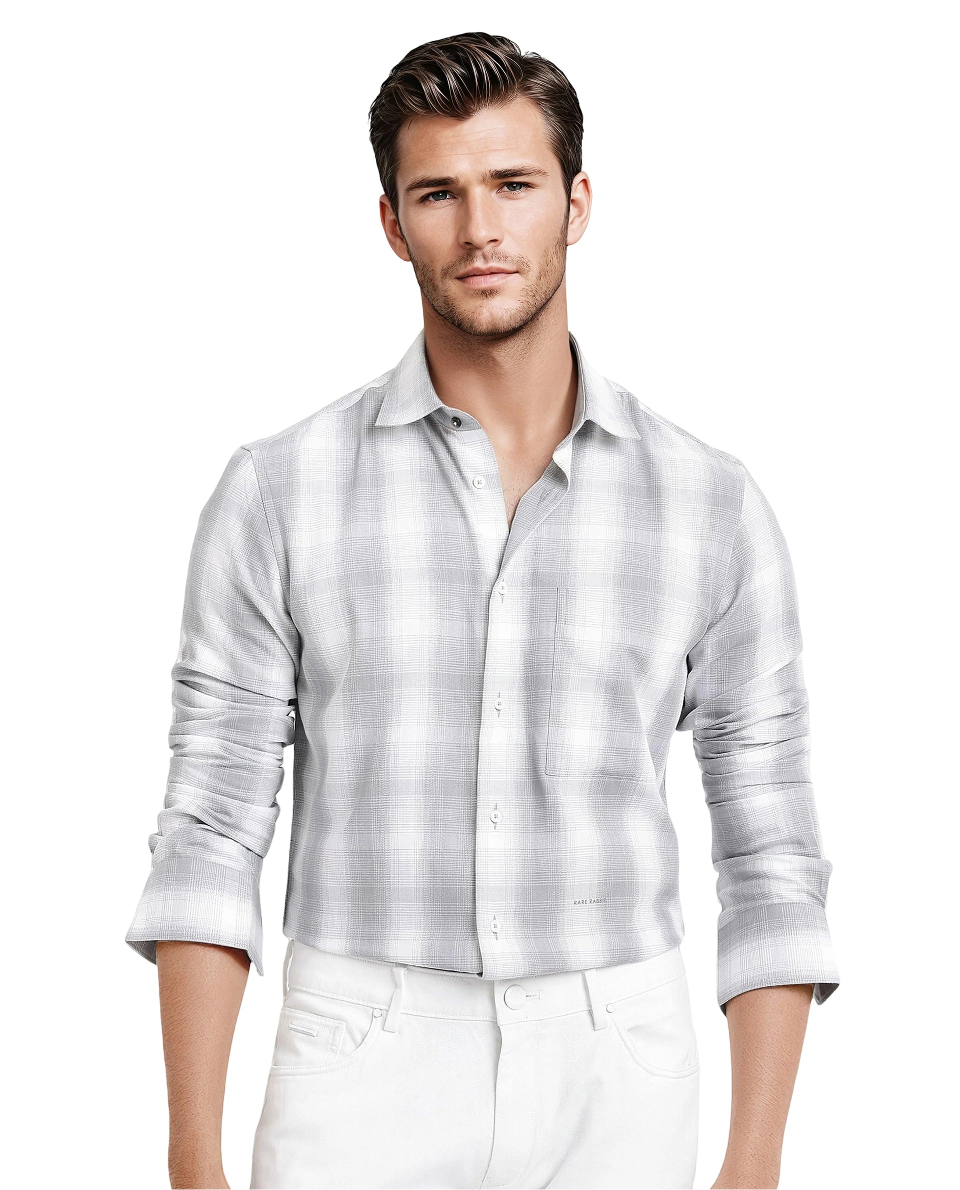 Men's Checkered Shirts for a Retro FeelRare Rabbit Men's Loto Grey Cotton Fabric Full Sleeve Regular Fit Checks Shirt Men's Checkered Shirts for a Retro FeelRare Rabbit Men's Loto Grey Cotton Fabric Full Sleeve Regular Fit Checks Shirt