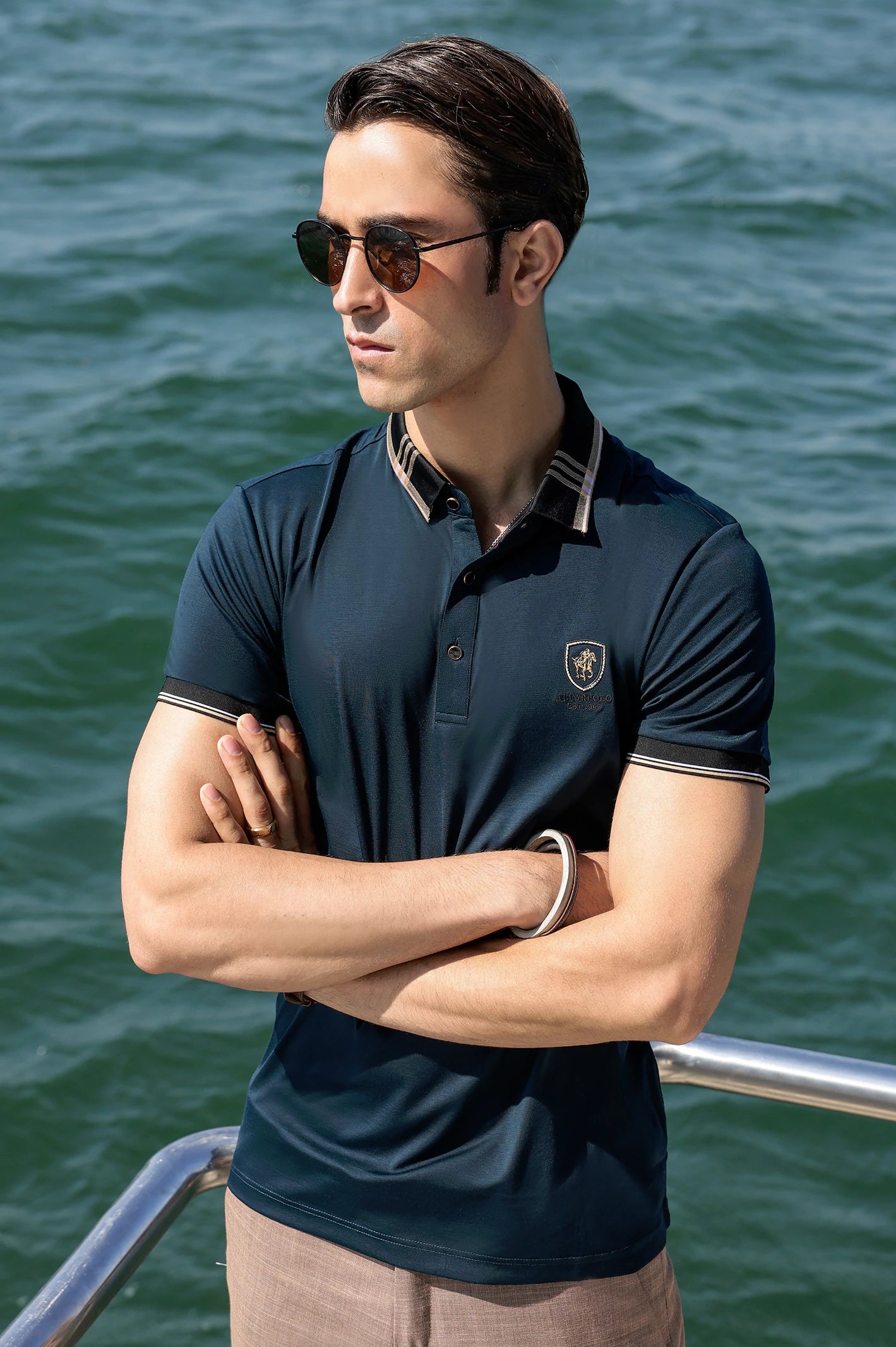 Men's Short-Sleeved ShirtsBlue Yarn Dyed Polo