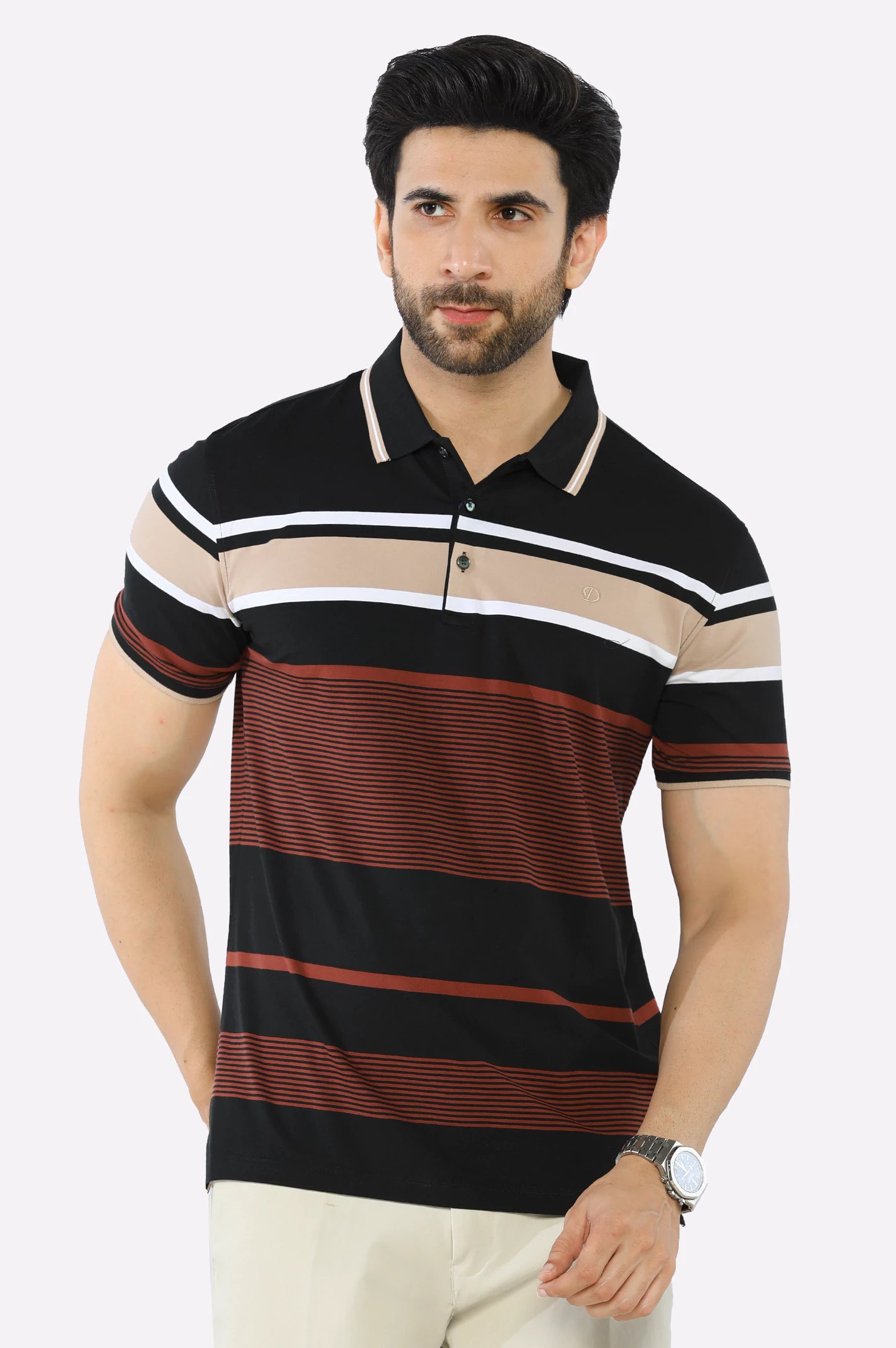 Men's Shirts with Animal PrintsBlack Yarn Dyed Polo