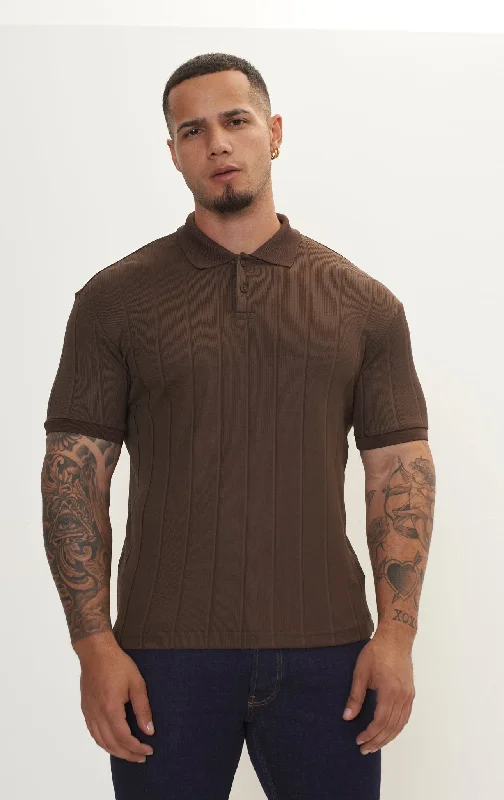 Men's Shirts with Appliqué DetailsFine Ribbed Polo Shirt - Brown