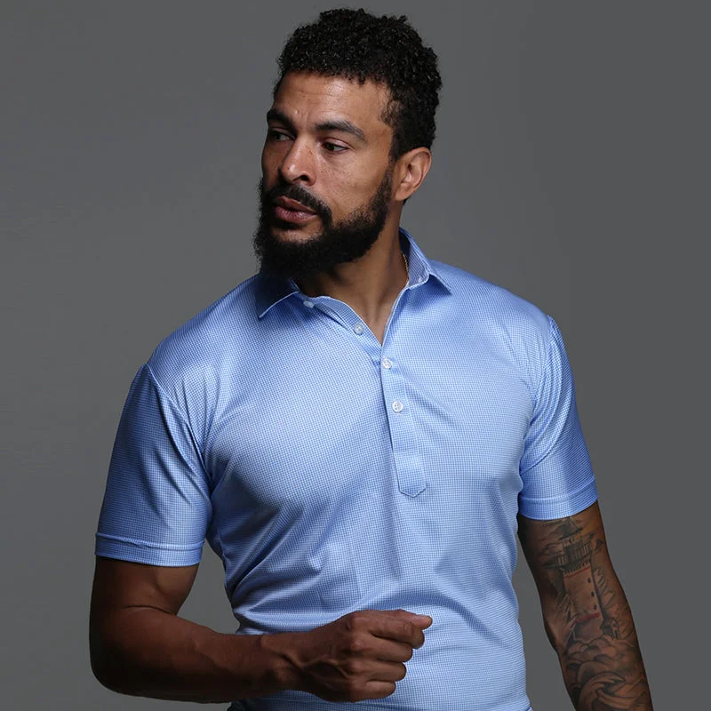Men's Shirts with Appliqué DetailsSemi-Spread Collar Polo Blue Houndstooth