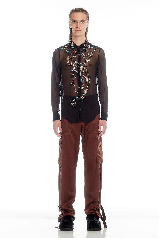 Men's Coats with Relaxed FitsDries Van Noten Celdon Emroidered Shirt in Black