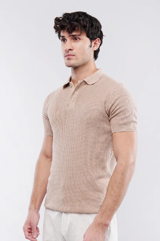 Men's Shirts with Striped PatternsKnitted Polo Shirt - Skin