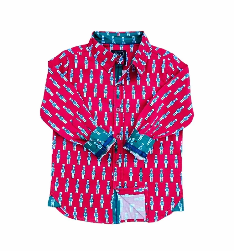 Layered Men's Henley ShirtsBoy's Nutcrackers Long Sleeve Shirt In Red