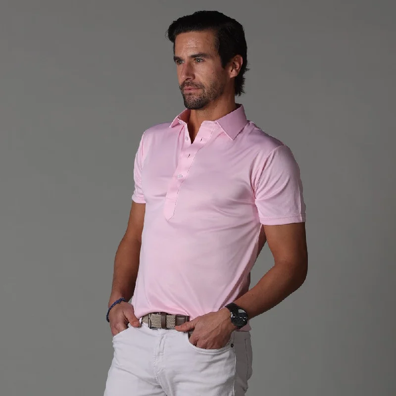 Men's Shirts with Asymmetrical HemlinesSemi-Spread Collar Polo Pink