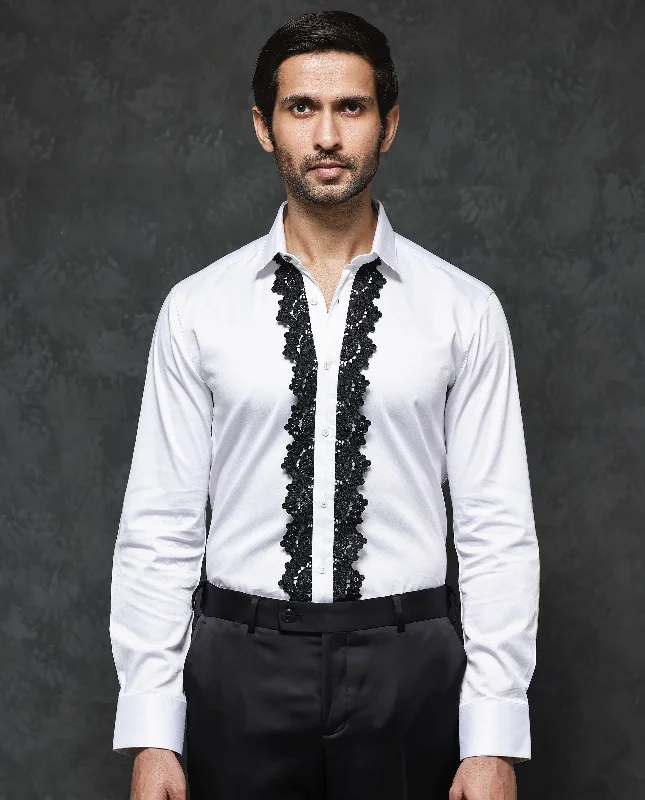 Men's Slim-Fit Shirts for a Flattering ShapeRare Rabbit Men's Tapeon White Collared Neck Solid Lace Embellished Regular Fit Shirt Men's Slim-Fit Shirts for a Flattering ShapeRare Rabbit Men's Tapeon White Collared Neck Solid Lace Embellished Regular Fit Shirt